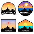 Milwaukee Wisconsin USA Skyline Silhouette Retro Vintage Sunset Milwaukee Lover Travel Souvenir Sticker Vector Illustration SVG EPS AI