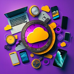 Wall Mural - Cloud Computing. Creative Illustration with Cloud at the Center surrounded by Devices. 