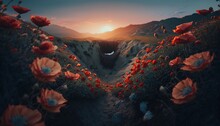 Panorama Of Meadow Full Of Colorful Flowers On A Summer Afternoon Generated By AI