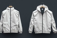 Blank White Windbreaker Mockup, Front And Back View. Generative AI