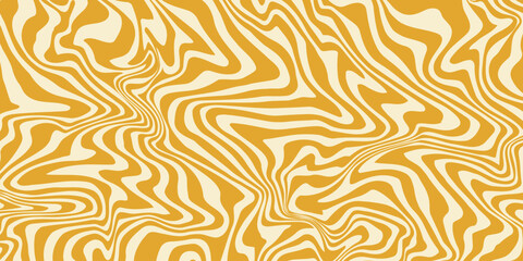 Wall Mural - Retro groovy background. Wavy vintage psychedelic wallpaper. Trippy pattern, cover, poster in 60s or 70s style. Liquid hippie texture. Vector