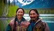 © Get Stock - A Happy and Joyful Alaska Native Couple in Lake in Beautiful, Romantic and Cheerful Spring: A Celebration of Happiness, Nature's Beauty, and Love (generative AI
