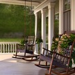 a front porch with rocking chairs, a swings, and potted plants3, Generative AI