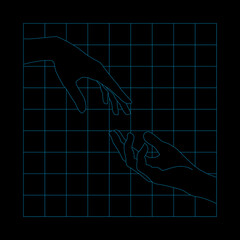 Poster - Two helping hands in a futuristic retro frame