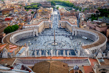View Of Saint Peters Square From Roof Of Cupola Of Saint Peters Basilica, Vatican City, Rome, Italy