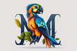 Macaw cute caracter and letter M logo. Generative AI ..