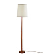 Mid-century modern solid teak wood lamp. Interior view of a vintage light with the original oatmeal lampshade. No background.