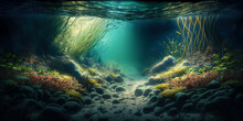 Underwater River Bottom Background By Generative AI