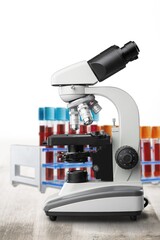 Canvas Print - Modern microbiology microscope on table in laboratory.