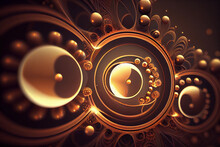Abstract Fractal Brown Background With Crossing Circles And Ovals, Generative Ai