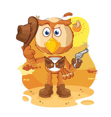 Sticker - owl cowboy with gun character vector