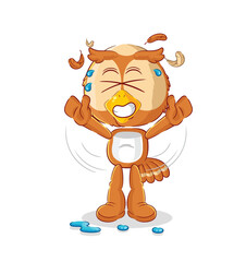 Sticker - owl stretching character. cartoon mascot vector