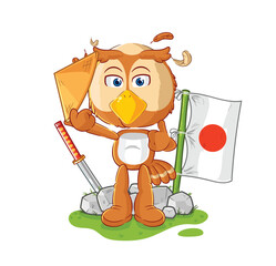 Sticker - owl japanese vector. cartoon character