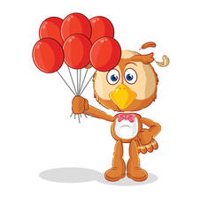 Sticker - owl clown with balloons vector. cartoon character