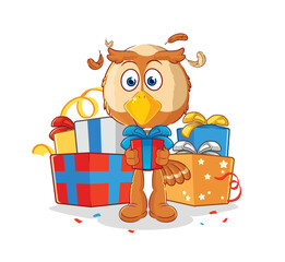 Sticker - owl give gifts mascot. cartoon vector