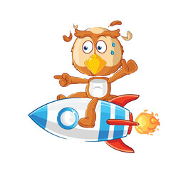 Wall Mural - owl ride a rocket cartoon mascot vector