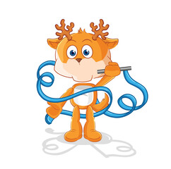 Sticker - deer Rhythmic Gymnastics mascot. cartoon vector