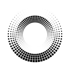 Wall Mural - Black square halftone dots in circle form. Geometric art. Vector illustration. Circular shape. Trendy design element for border frame, round logo, tattoo, sign, symbol, web pages, print