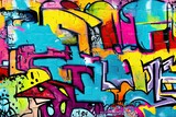 Fototapeta Młodzieżowe - Vibrant colors come alive in this street art mural, expressing the artists creativity through a mix of text and graffiti. Full Frame, Generative AI