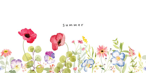 Wall Mural - watercolor arrangements with small flower summer and spring. Botanical illustration minimal style.