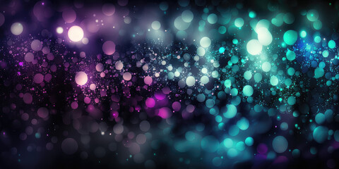 Canvas Print - background of abstract glitter lights. purple, teal and black. banner, generative ai