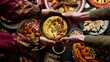 © Fevziie - Fasting during Ramadan, Iftar time, People at the table. Authentic Middle Eastern local homemade meals in traditional dishes