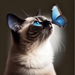 Katze mit blauem Schmetterling auf der Nase, made by Ai, Ai-Art