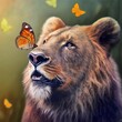 Löwe mit Schmetterling auf der Nase, made by Ai, Ai-Art