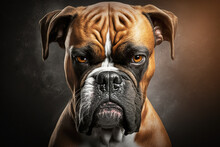 Portrait Of A Sullen And Cool Boxer Dog Gaze As A Symbol Of Protection And Strength. AI Generative