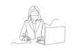 © klikline - Single one line drawing always wear a mask when sick. Healthcare at office concept. Continuous line draw design graphic vector illustration.