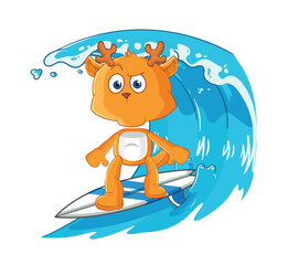 Poster - fawn surfing character. cartoon mascot vector