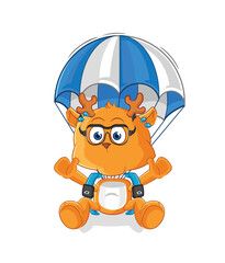 Canvas Print - fawn skydiving character. cartoon mascot vector