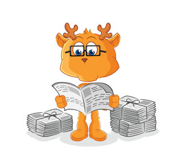 Poster - fawn read newspaper cartoon. character vector