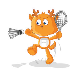 Sticker - fawn smash at badminton cartoon. cartoon mascot vector