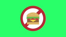 Animation No Hamburger Sign Isolate On Green Background.