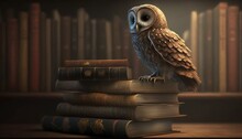 Owl And Book Illustrations, Ai Art