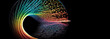 © fabioderby - Optical fiber high speed concept illustration, colorful lines cable spiral shape, network data transfer, banner black background copy space. Generative AI