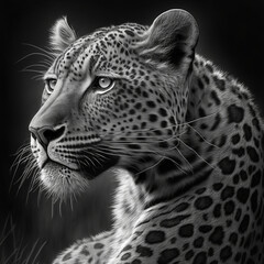 Canvas Print - A black-and-white portrait of a leopard