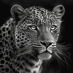 Canvas Print - A black-and-white portrait of a leopard