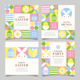 Fototapeta Kosmos - Happy Easter card or background set with colorful geometric design elements. Easter templates for greeting card, social media post, banner, invite, etc.