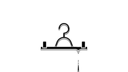 Wall Mural - Black Hanger wardrobe icon isolated on white background. Cloakroom icon. Clothes service symbol. Laundry hanger sign. 4K Video motion graphic animation