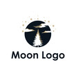 Silhouette of a pine tree inside the moon logo design template