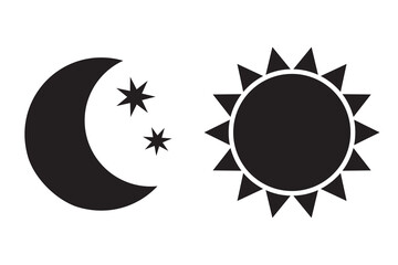 Wall Mural - Night icon of the moon with stars and sun icon, vector on white background.