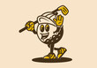 Mascot character of golf ball holding a golf stick