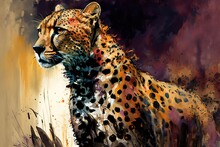 Image Of Cheetah On The Wild, Standing In Grass Field Illustration Background Generative Ai