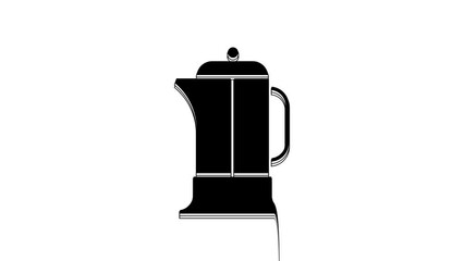 Poster - Black French press icon isolated on white background. 4K Video motion graphic animation