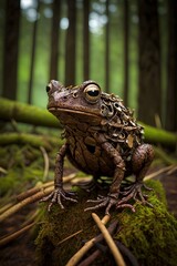 Wall Mural - A sculpture of a common toad made entirely of recycled materials found in the forest. Generative AI.