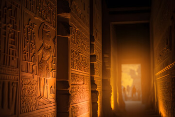 Wall Mural - Mystic Egyptian hieroglyphs in Egypt Edfu temple, Aswan. Generation AI