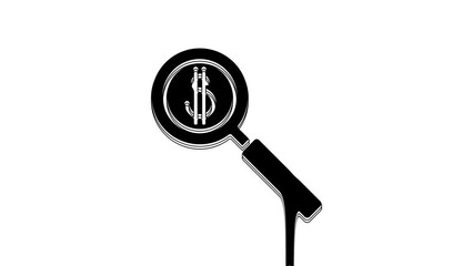 Wall Mural - Black Magnifying glass and dollar symbol icon isolated on white background. Find money. Looking for money. 4K Video motion graphic animation