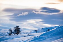 Norwegian Winter Landscape With A Beautiful Cloudy Late Afternoon